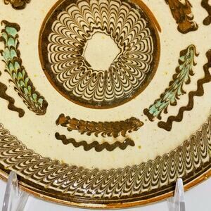 European Mochaware wall hanging bowl traditional Ceramica Horezu feather drip